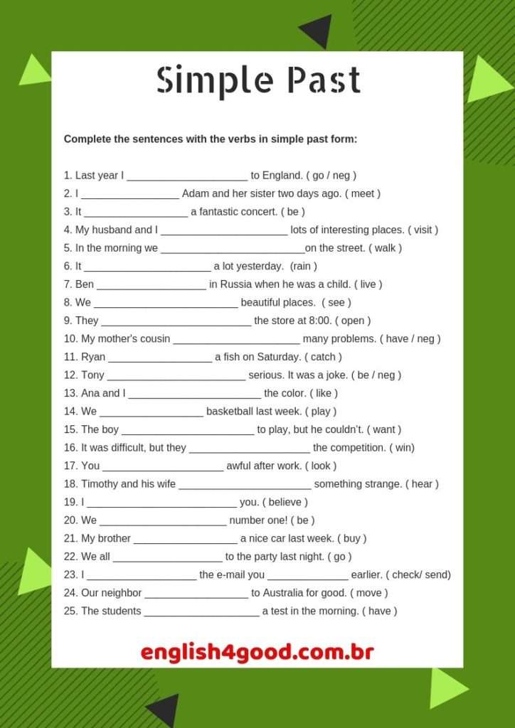 Simple Past Worksheets - english4good simple past worksheets