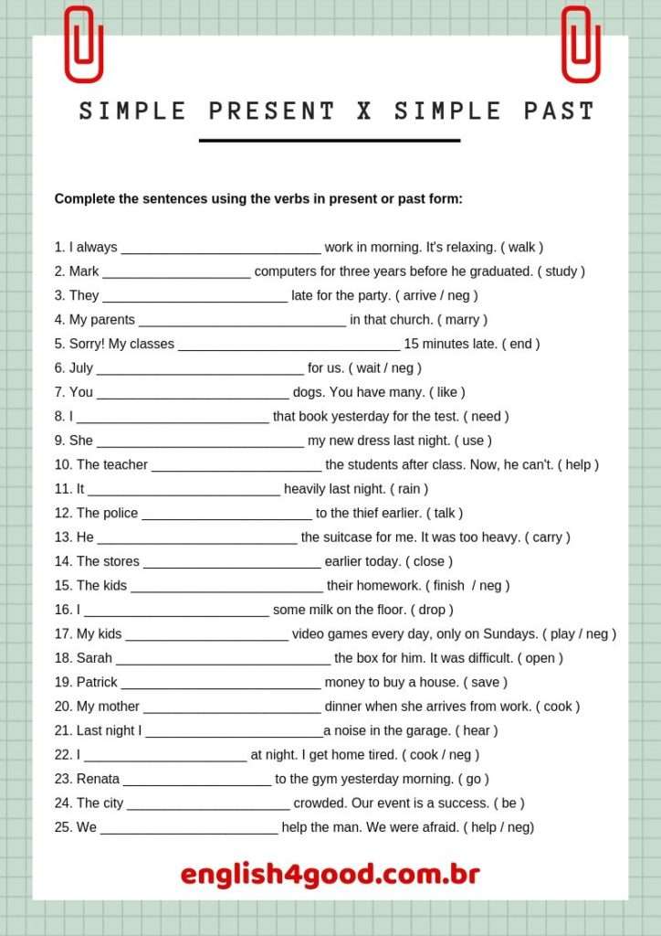Simple Past Worksheets - english4good simple past worksheets