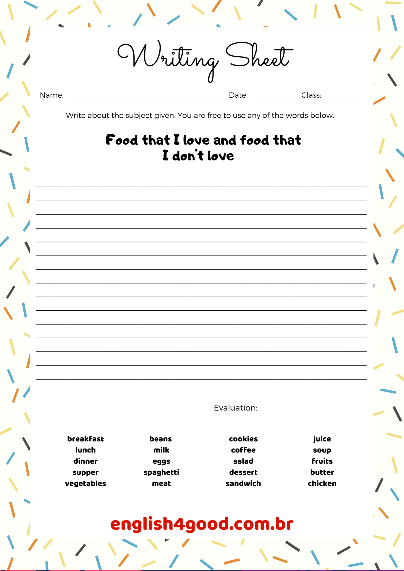 Writing time! - English4Good - ESL Writing Sheets