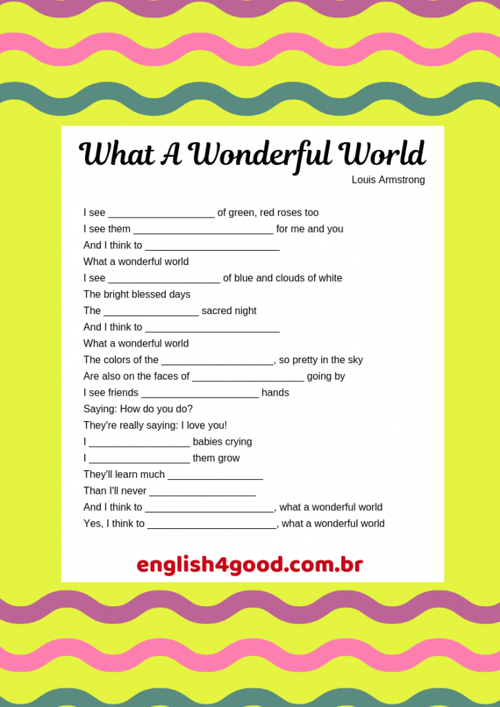 Atividades de Inglês: What a wonderful world - letra e tradução