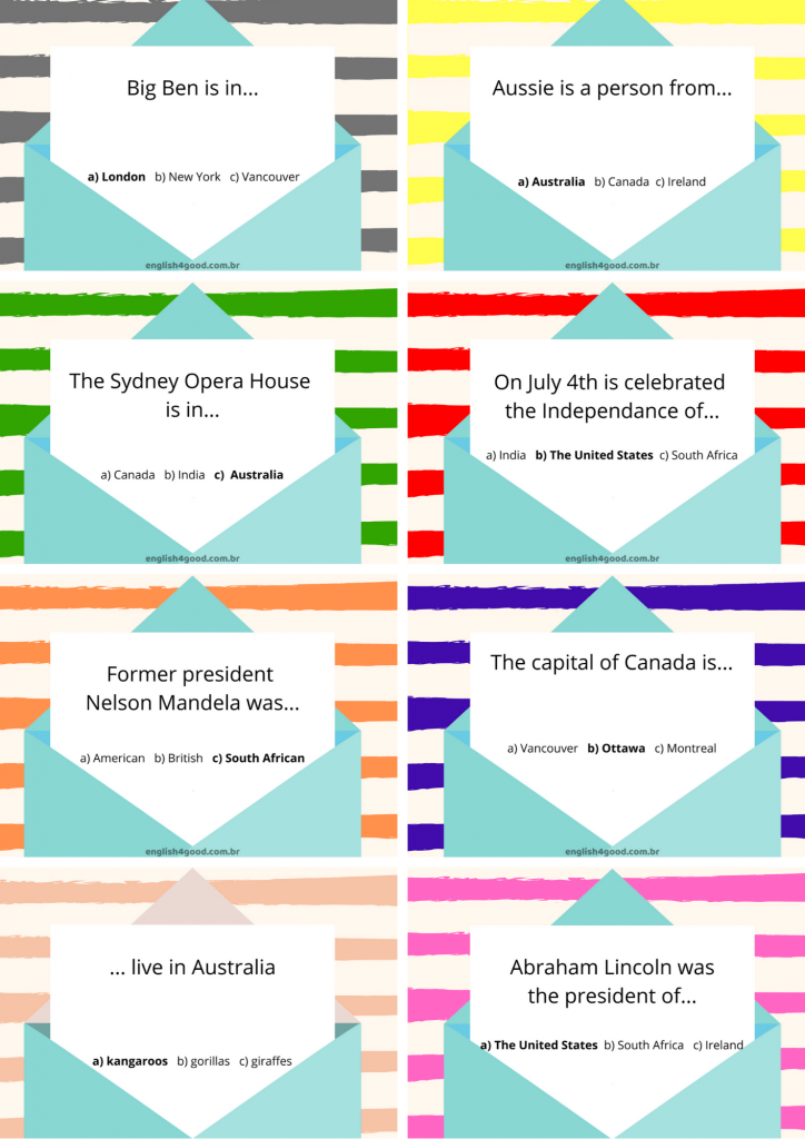 Culture Quiz Flashcards - English4Good - Learn & Teach Having Fun