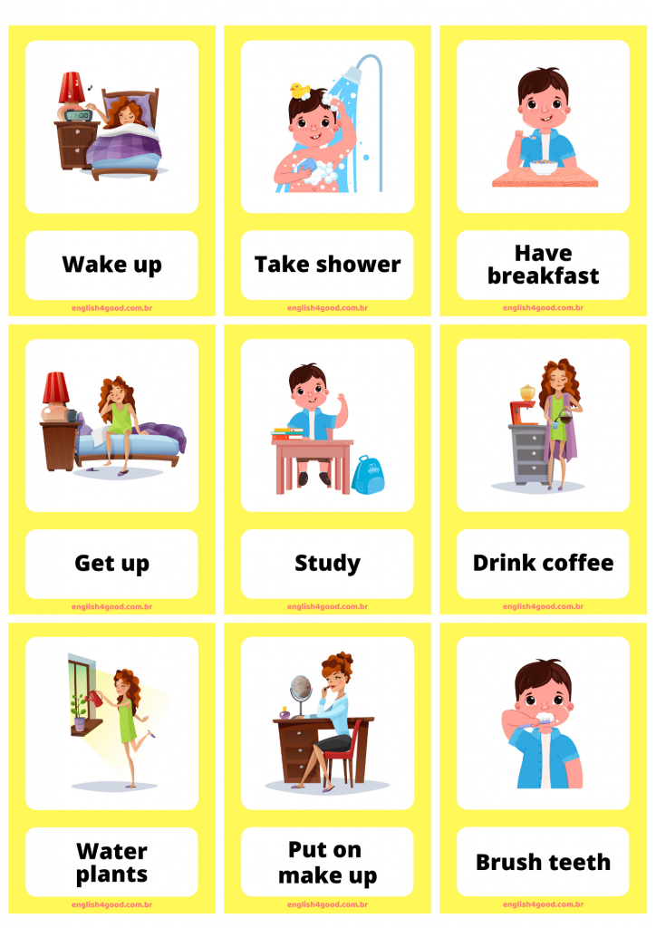 Routine Verbs Flashcards - English4Good - Vocabulary practice