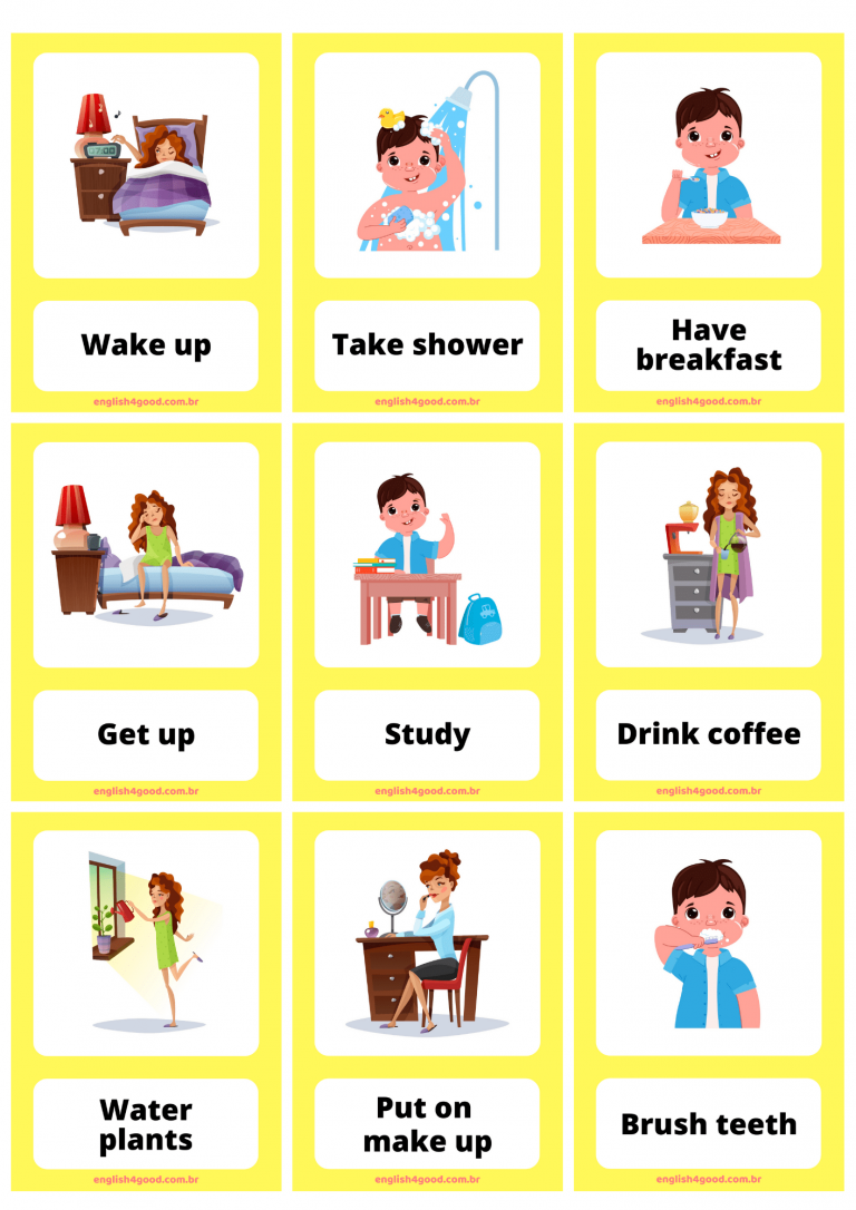 Routine Verbs Flashcards - English4Good - Vocabulary practice