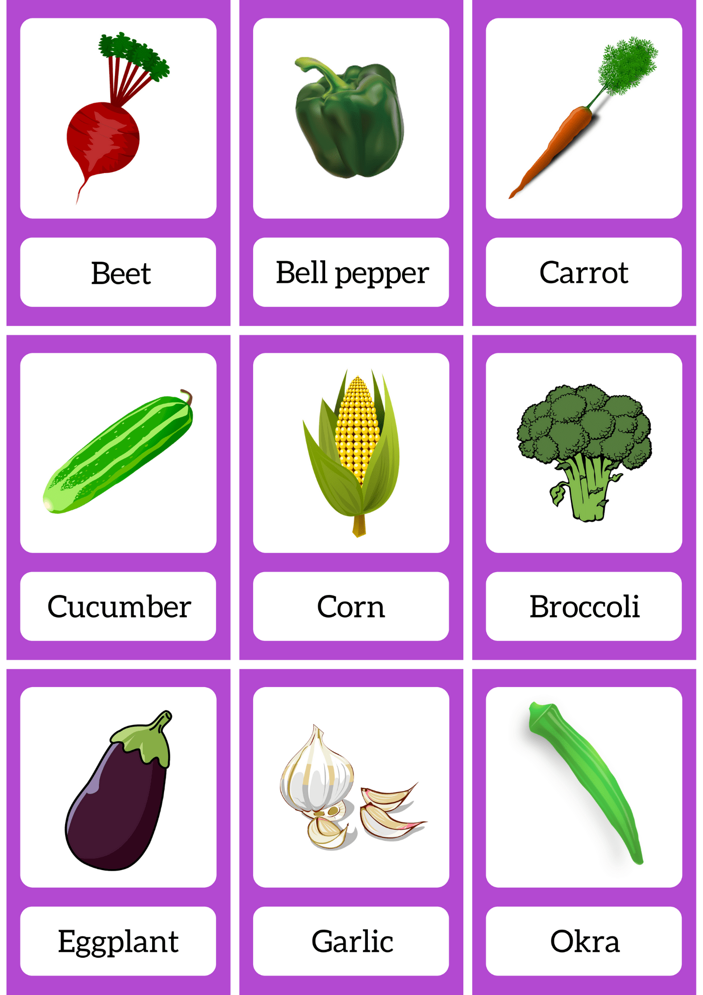 Vegetable Flashcards English4good Vocabulary Practice